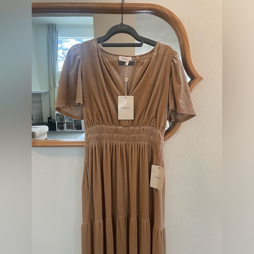 NWT Boheme Champagne Velvet Maxi Dress.
